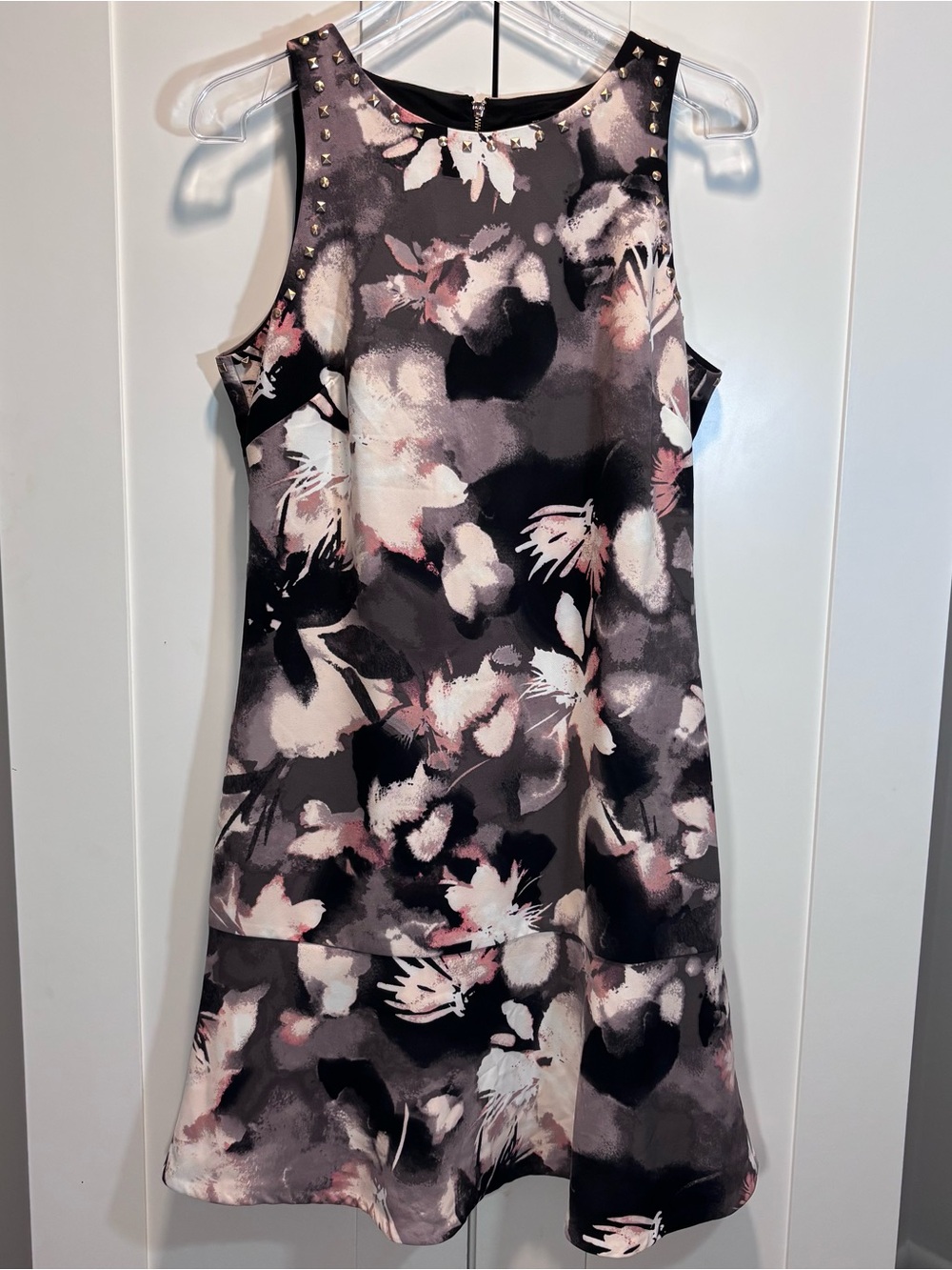 Ellen Tracy Rose Gold Studded Floral Sleeveless Dress Summer Party Womens Size 8